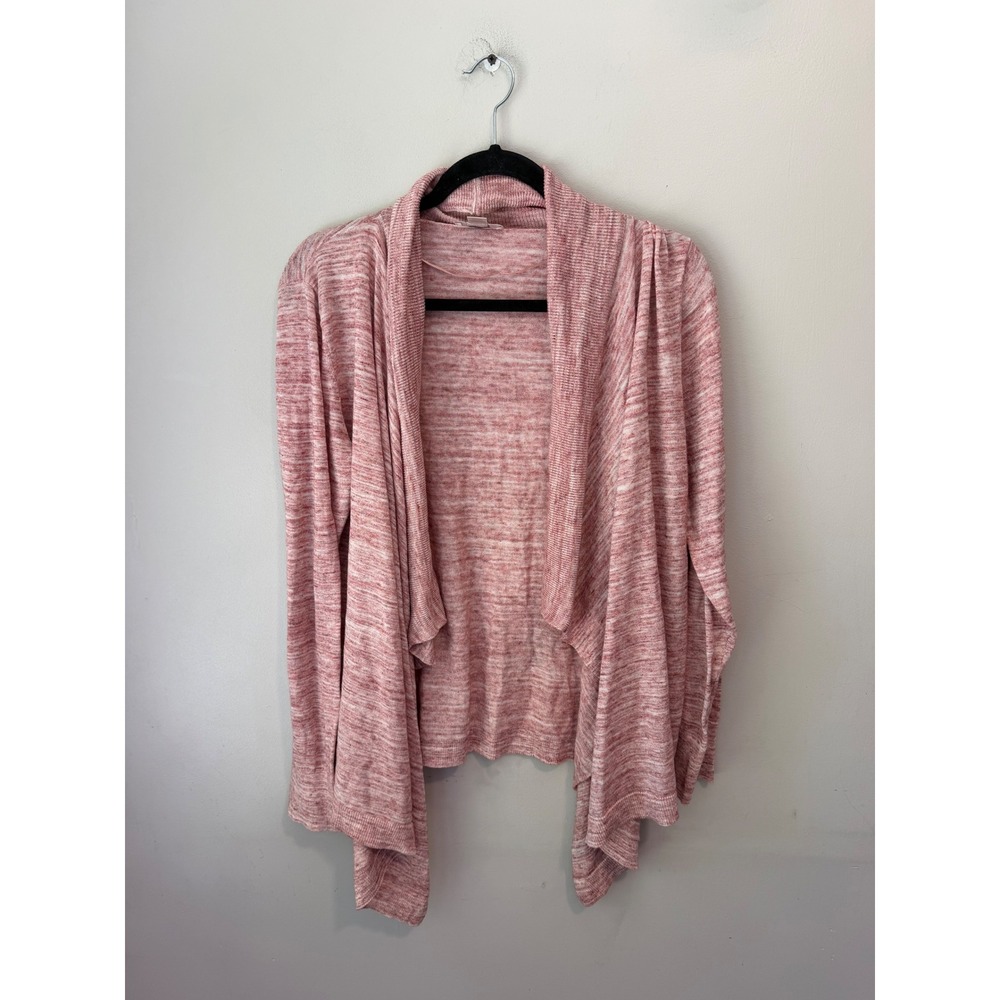 Loft Pink Space Dye Open Front Waterfall Cardigan Sweater Womens Large